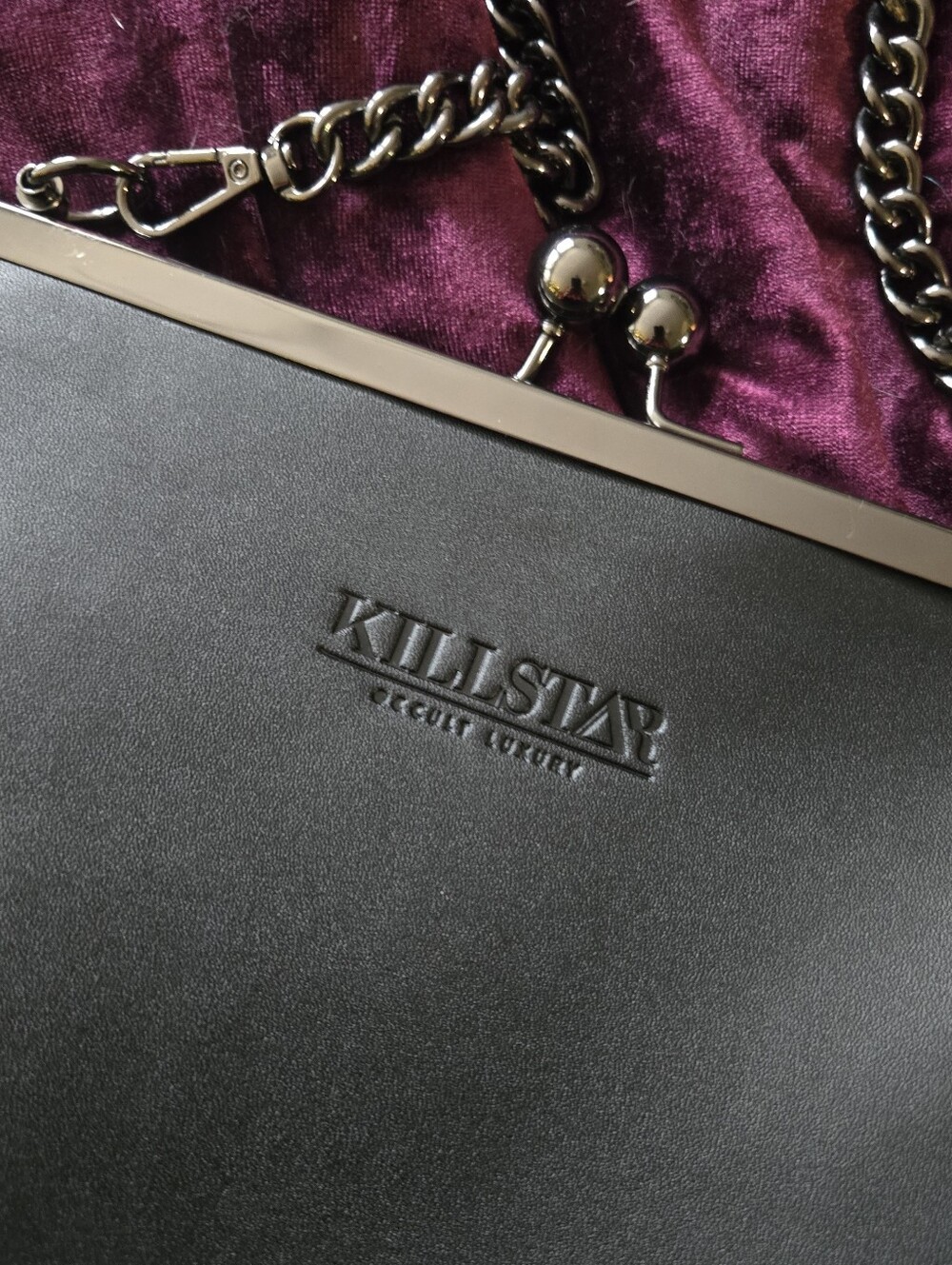 Killstar Retro Chain Strap Gothic Pocket Book Handbag w Skull Moth - Picture 7 of 8